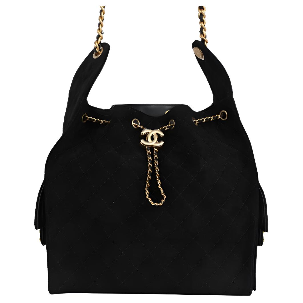 

Сумка 25Bag из замши с золотистой фурнитурой, хобо, плечевая, кроссбоди, маленькая женская черная CHANEL, Gift Set(Set+Box+Shopping Bag)