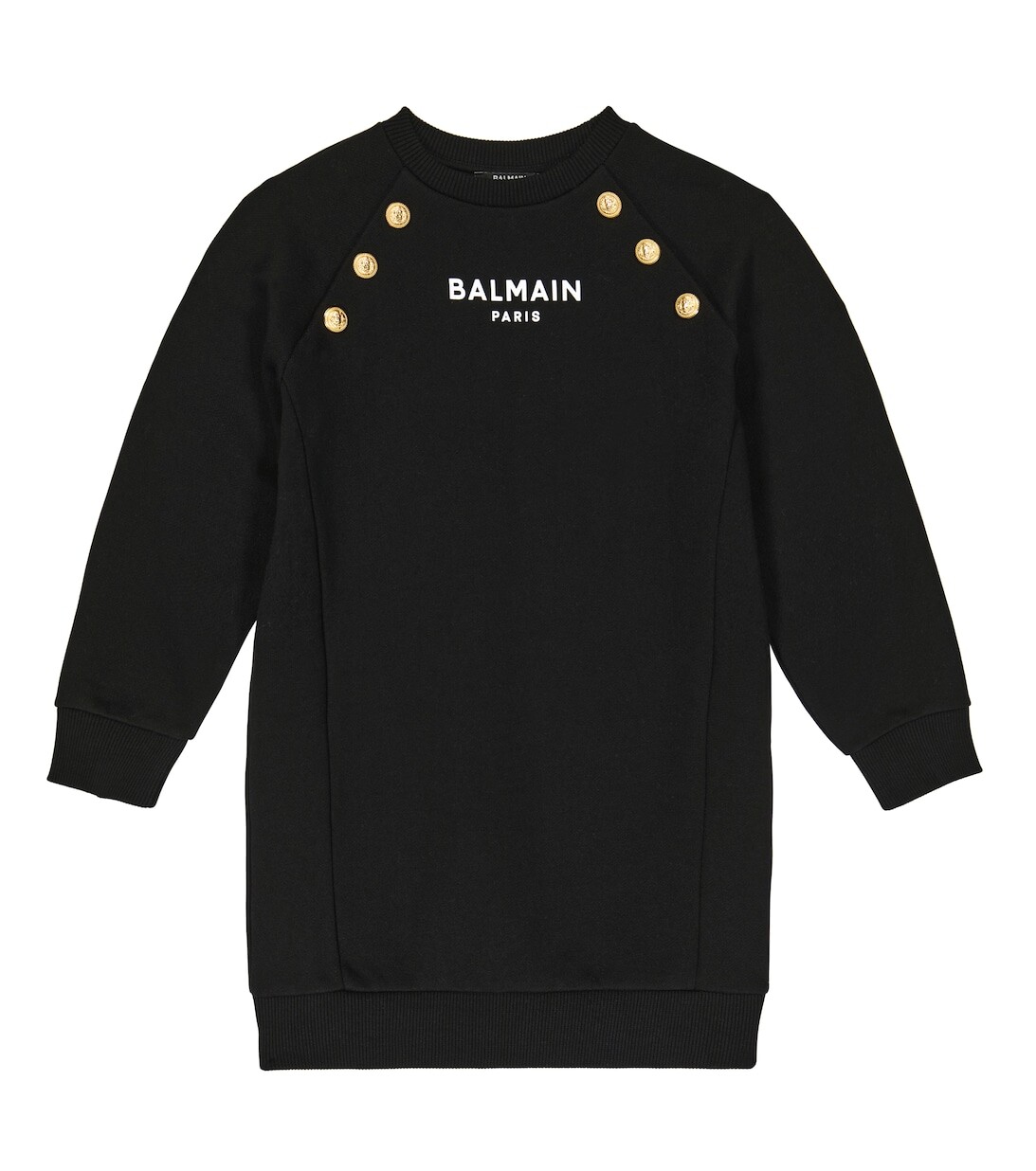 

Украшенное платье из хлопкового джерси Balmain, черный
