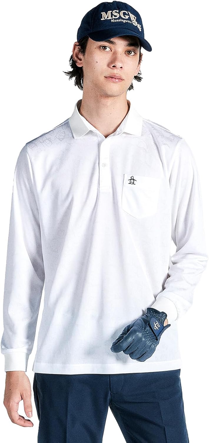 

Мужская рубашка-поло Munsing Wear MG4FLS80M с длинными рукавами, воротником, нагрудным карманом, жаккардовым рисунком Penguin, впитывающая пот, быстросохнущая, с защитой от УФ-излучения Munsingwear, белый