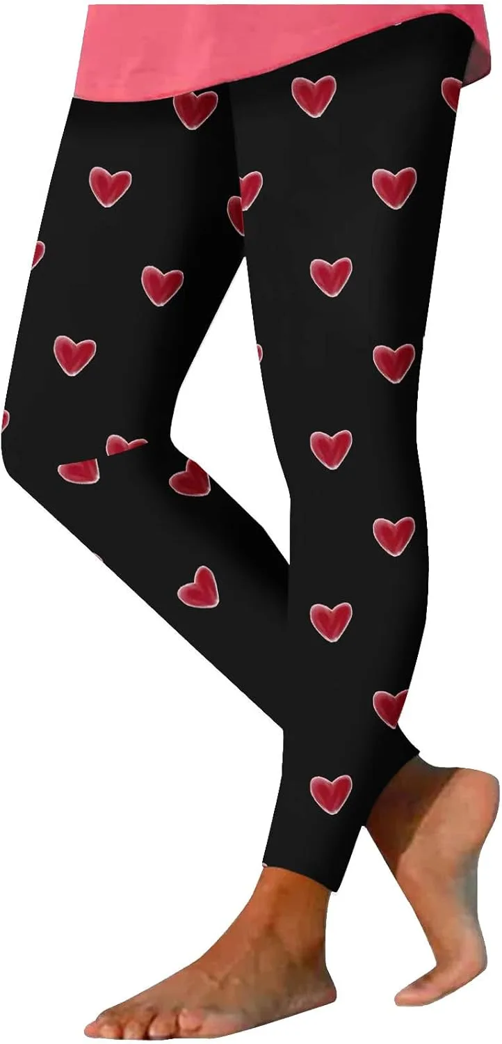 

Женские леггинсы с принтом в виде сердца для Дня святого Валентина, стрейч, с высокой талией betible