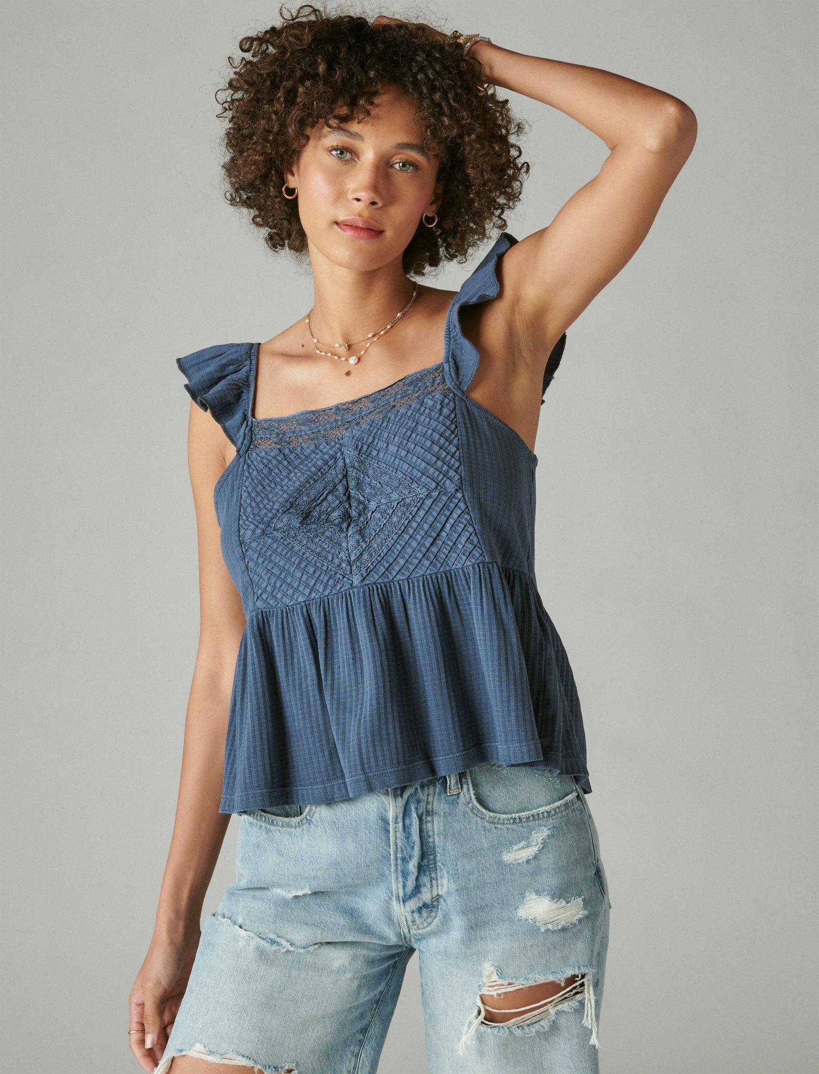 

Женская фактурная майка Lucky Brand с баской и кокеткой, цвет rinse