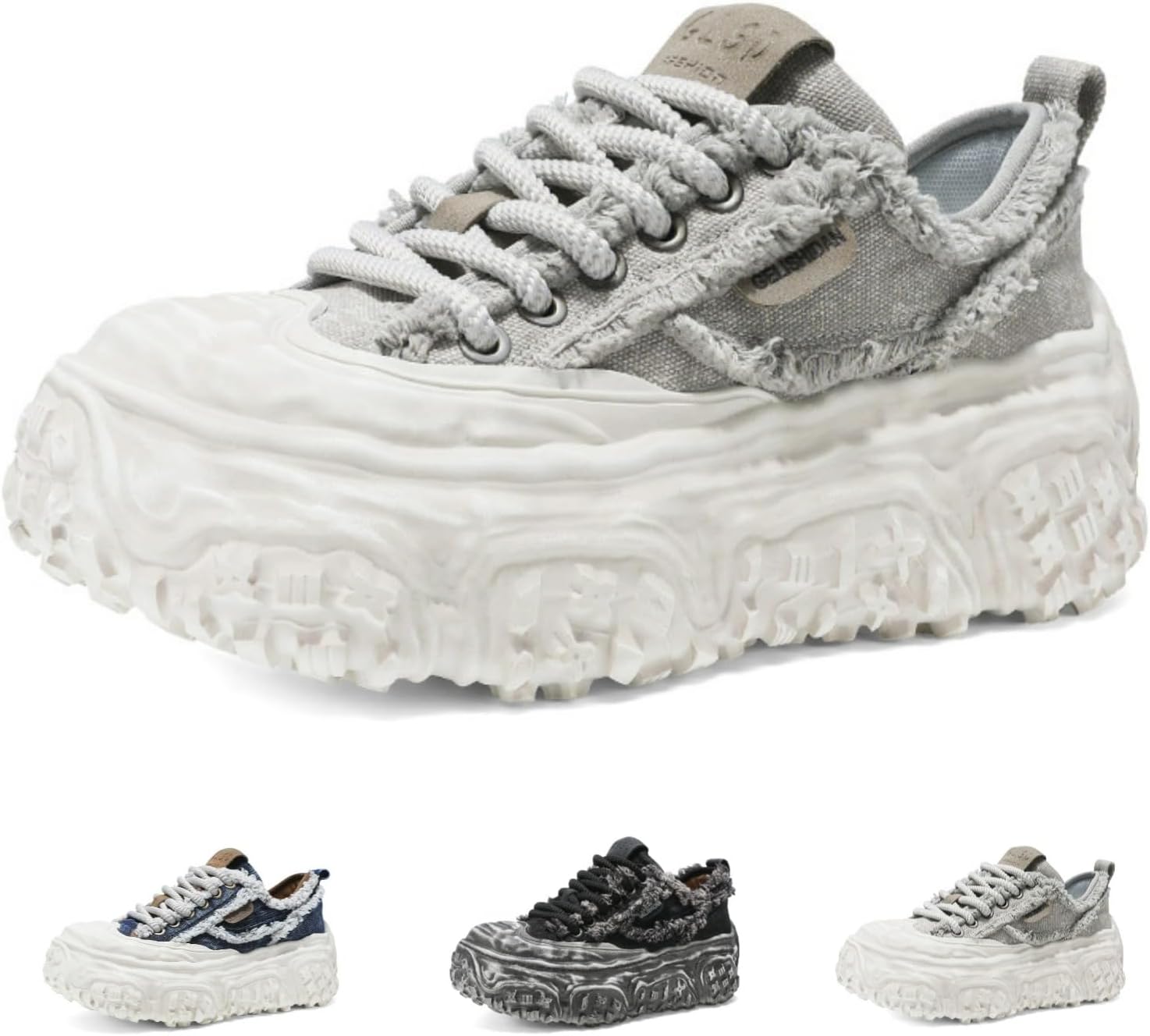 

Мужские модные кроссовки MACEFIL с высокой подошвой 8 см, ретро стиль, холщовые, в стиле «папа», удобные повседневные обувь для прогулок, серый