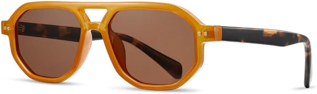 

Ретро солнцезащитные очки с двойной перемычкой и многоугольными линзами для женщин и мужчин, роскошные, с градиентным затемнением, защитой от УФ-излучения UV400 и заклепками UATXTAU, Orange Leopard Tea