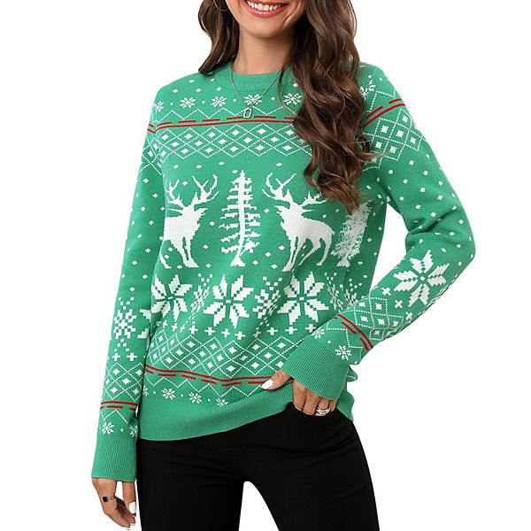 

Женский свитер с новогодним снежинками, вакуумный компрессионный пуловер, мягкий праздничный Clearflower, Green