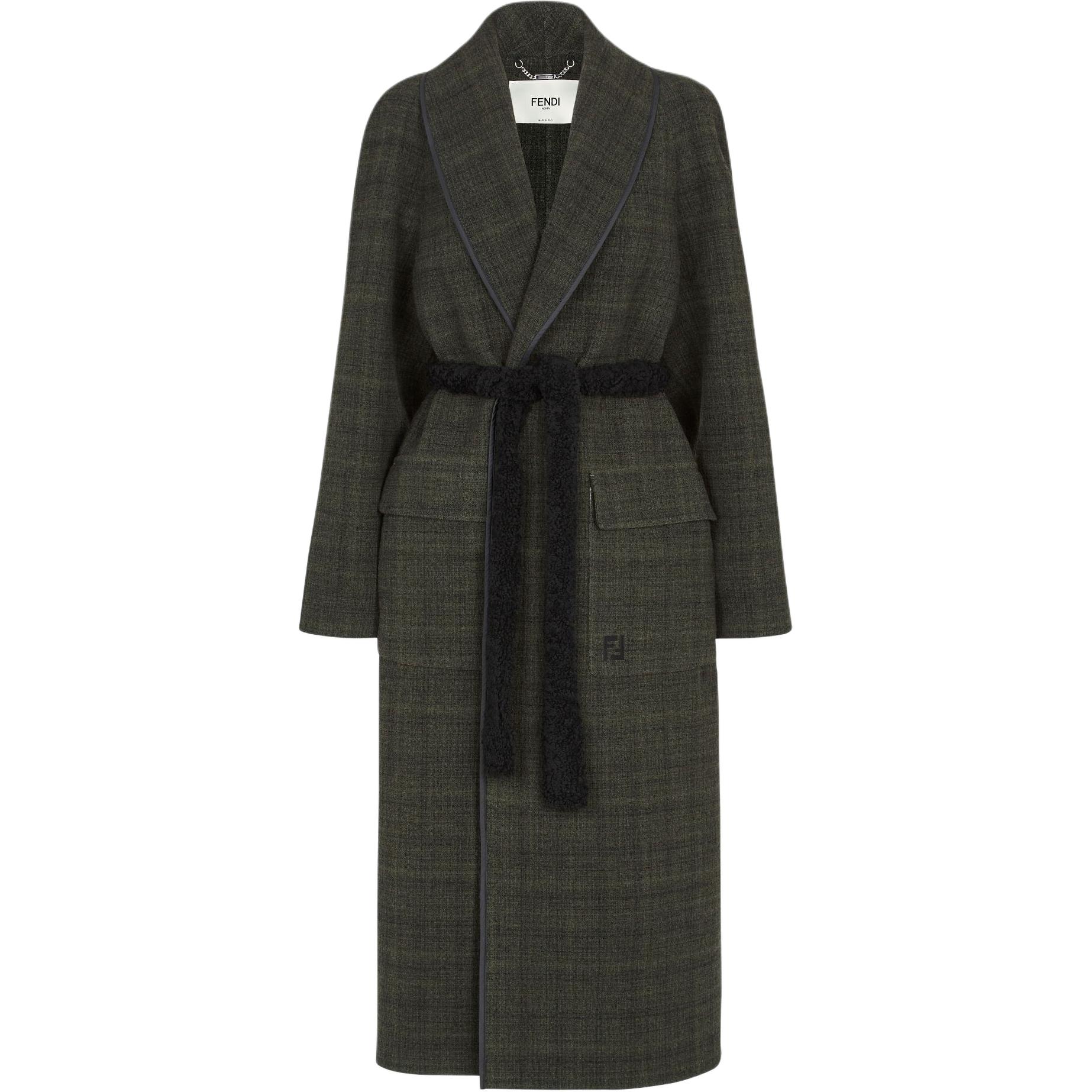 

Ff Вышитое твидовое пальто с поясом FENDI, зеленый
