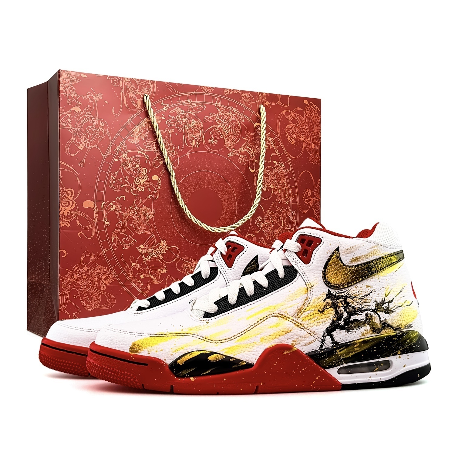 

Nike Flight Legacy Black Horse Golden Special Shopping Bag с амортизацией, устойчивый к истиранию и скольжению, Mid top