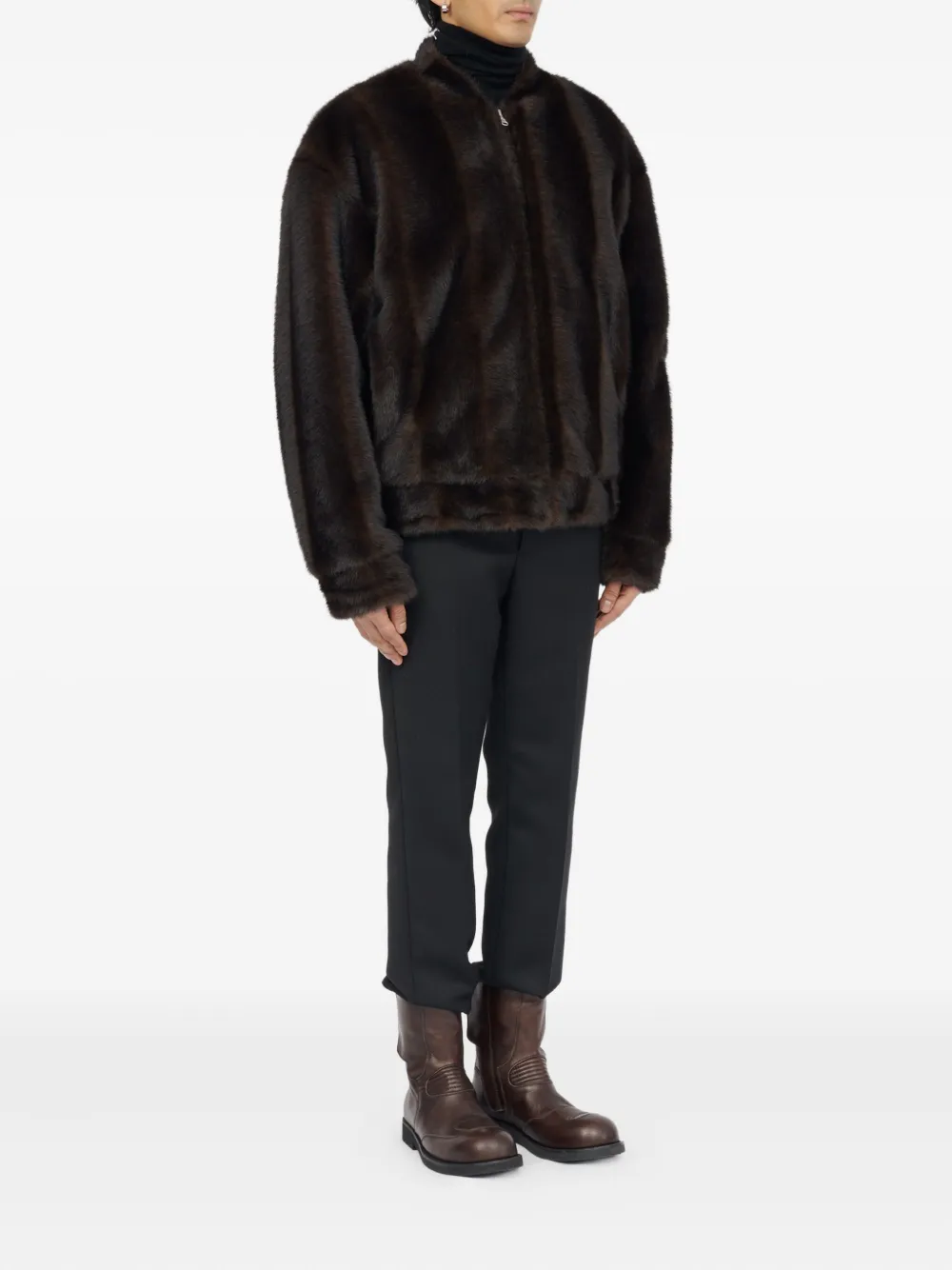 Бомбер из искусственного меха на молнии MM6 Maison Margiela, коричневый — фото 3