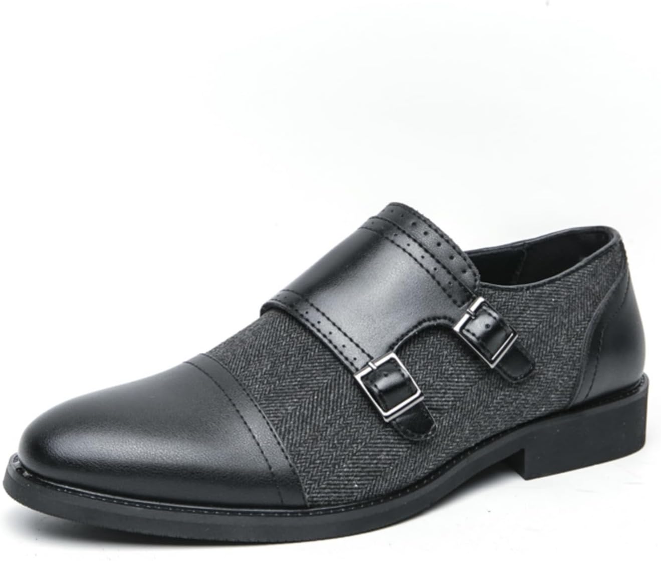 

Мужские ретро туфли-оксфорды с двухцветной кожаной аппликацией, без шнурков с пряжкой, низкие, с круглым носком, противоскользящие, повседневные для комфортной работы в офисе и официального стиля Boaobaihuo, черный