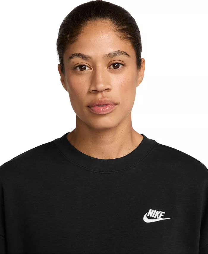 Спортивная одежда для женщин: свободный худи Club Fleece с круглым вырезом Nike, черный — фото 2