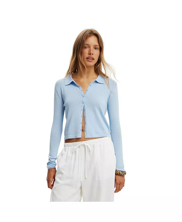 

Трикотажное поло с длинным рукавом на пуговицах COTTON ON, синий