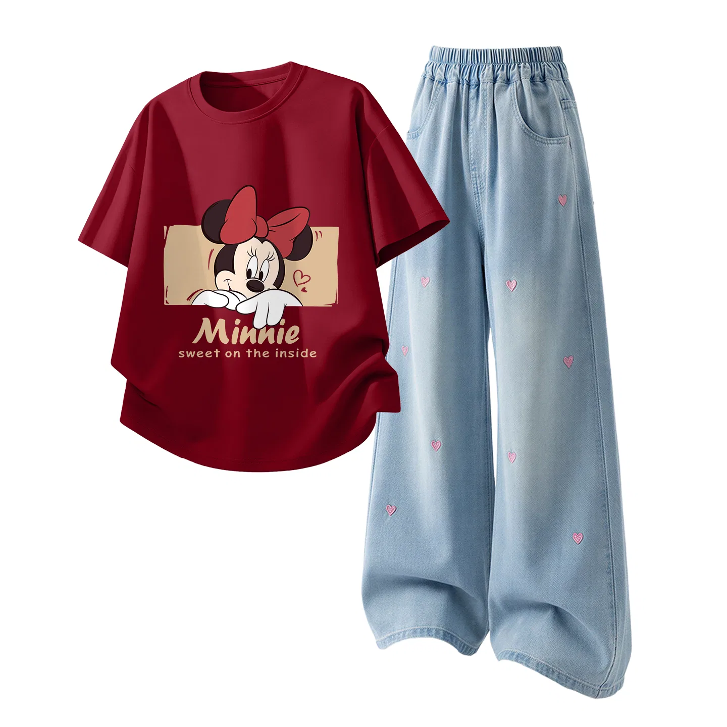 Детский спортивный костюм Casual Sportswear 2 Piece Set Disney, Di Hidden Garnet Red+Solid Color Denim Light Blue