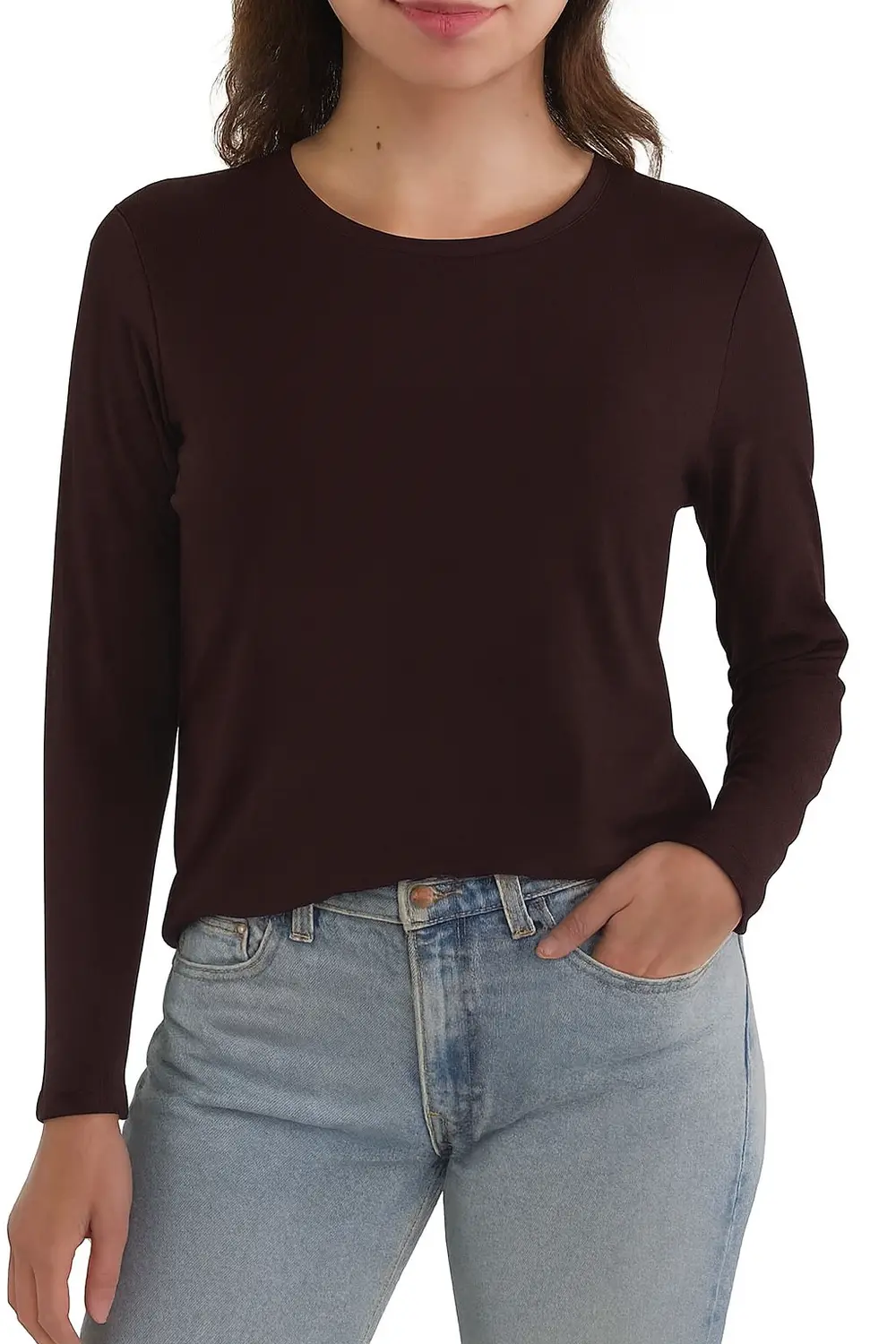 

Тонкая трикотажная футболка с длинными рукавами и круглым вырезом InCashmere, темный коричневый