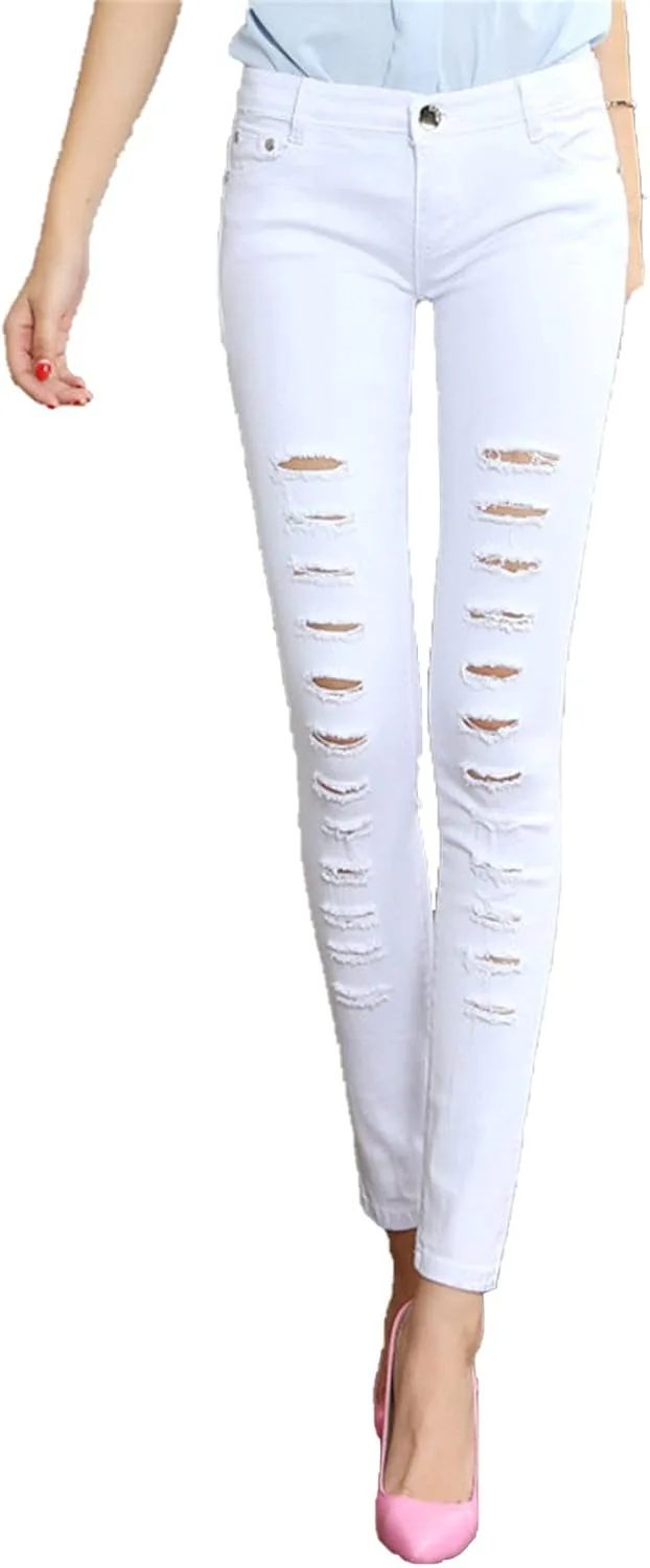 

Рваные джинсы для женщин Mid Waisted Skinny с эффектом лифтинга Maiyifu-GJ