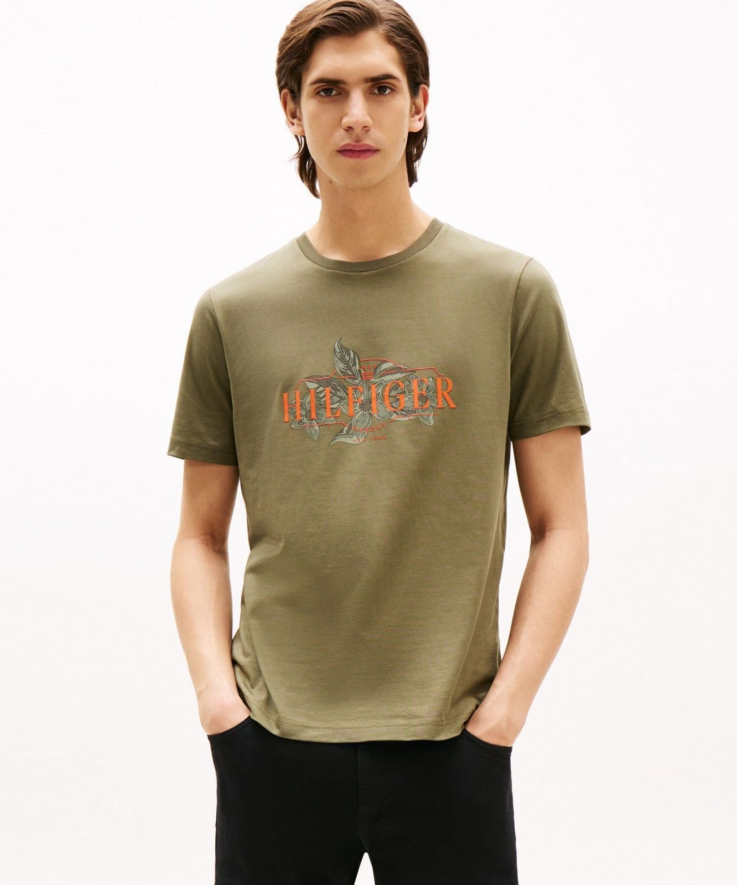 Футболка Hilfiger с тропическим цветочным принтом TOMMY HILFIGER, Khaki PLI