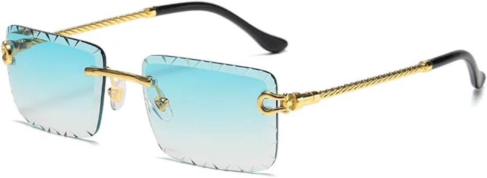 

Солнцезащитные очки с защитой UV400 | Без оправы, металлические градиентные линзы, стиль панк | Для женщин и мужчин, для занятий спортом на открытом воздухе и вождения DSVIGF, Gold-green