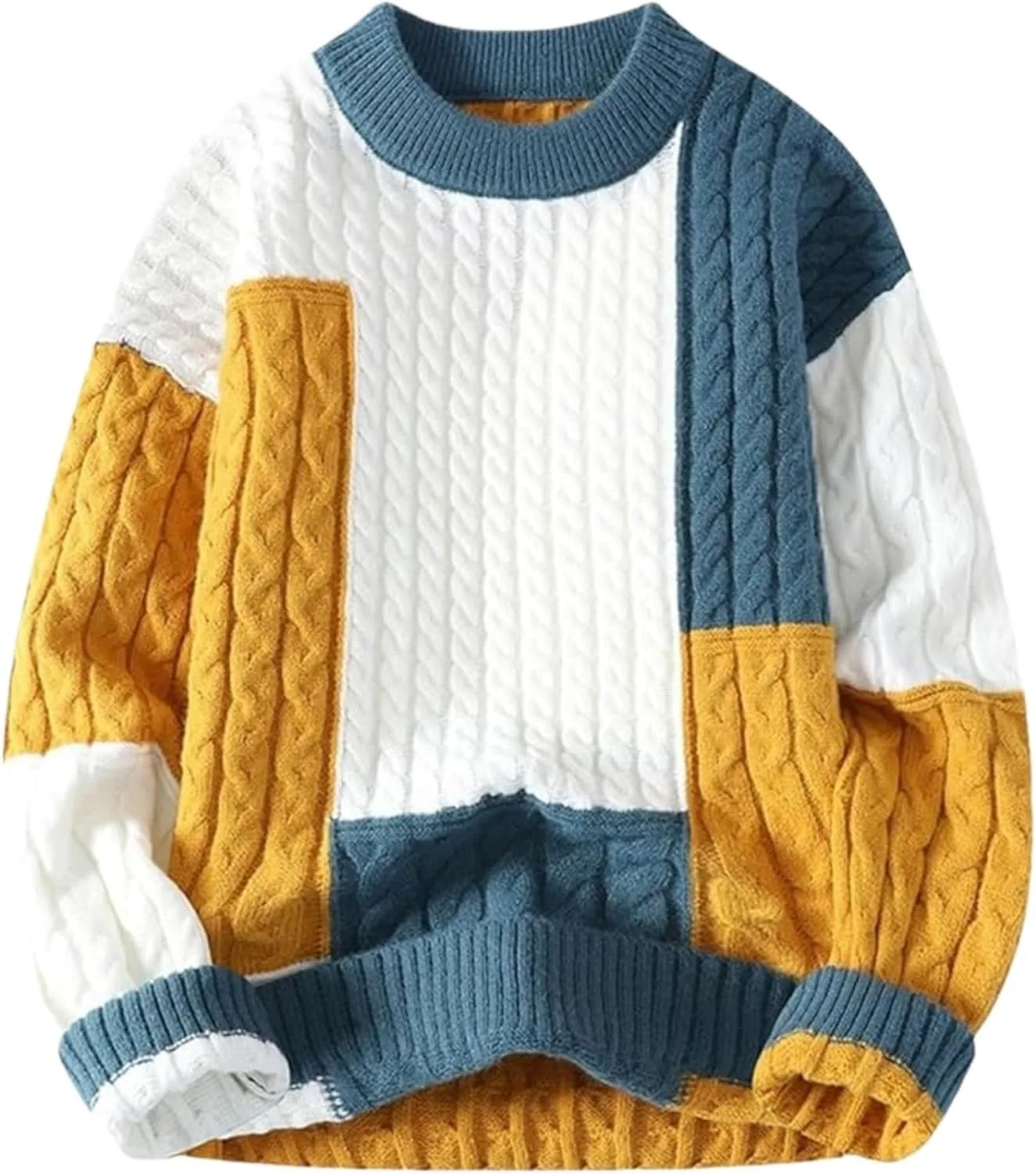 

Мужской джемпер с цветными блоками, кабельная вязка, длинный рукав SWJGLITTR