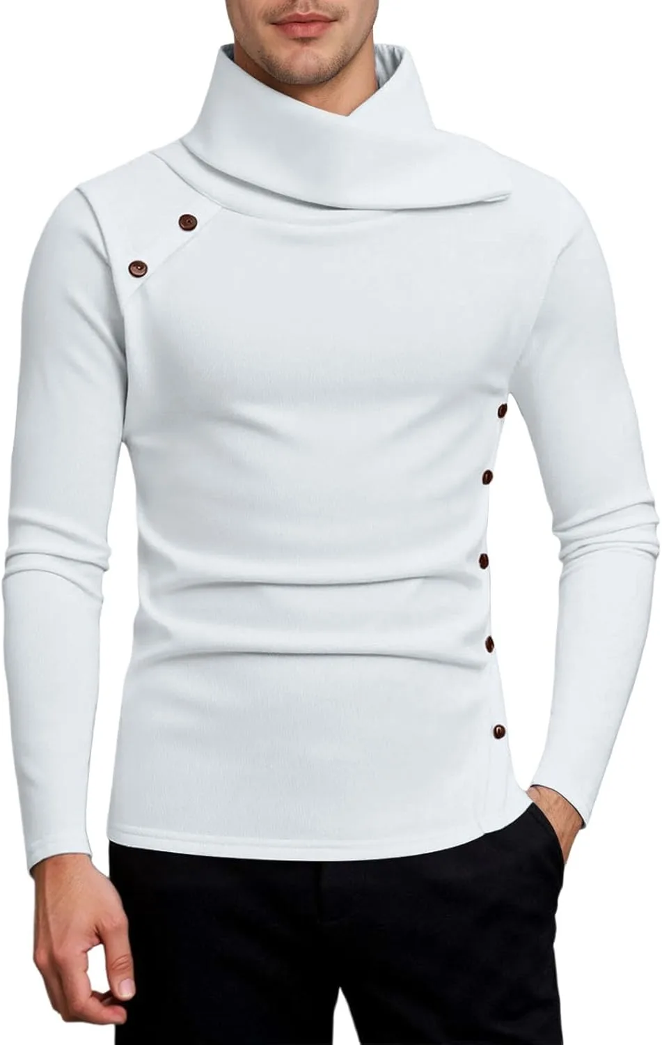 

Мужской свитер с воротником шаль и водолазкой Slim Fit однотонный JHOKCI