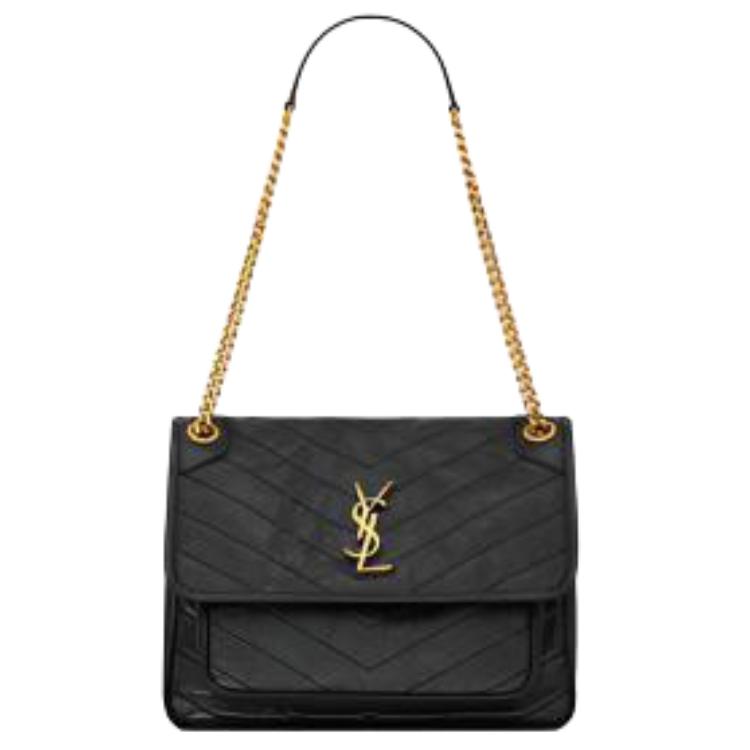 

SAINT LAURENT Кожаная сумка через плечо среднего размера женская черная