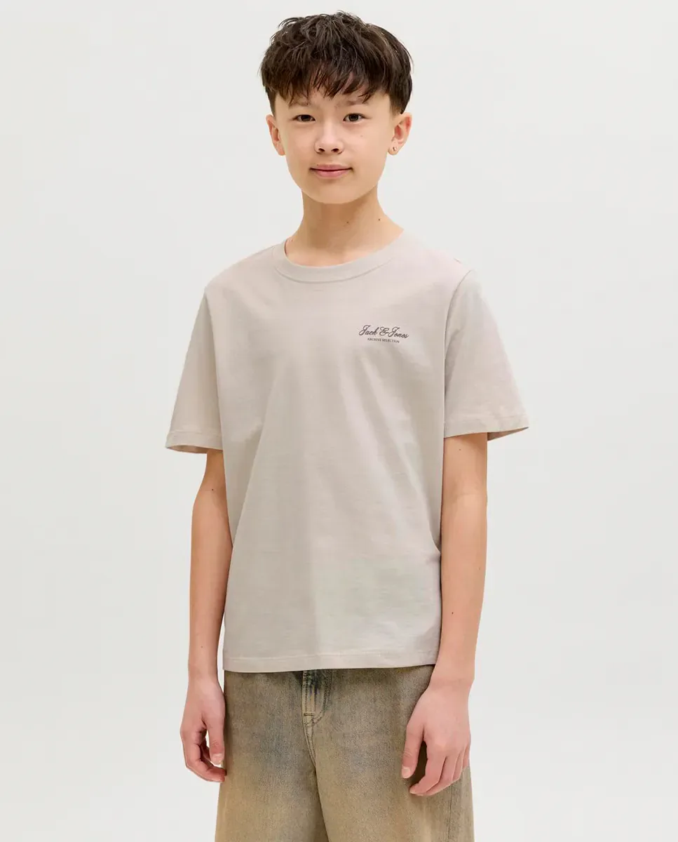 Детская футболка с коротким рукавом и маленьким боковым принтом Jack & Jones, кремовый