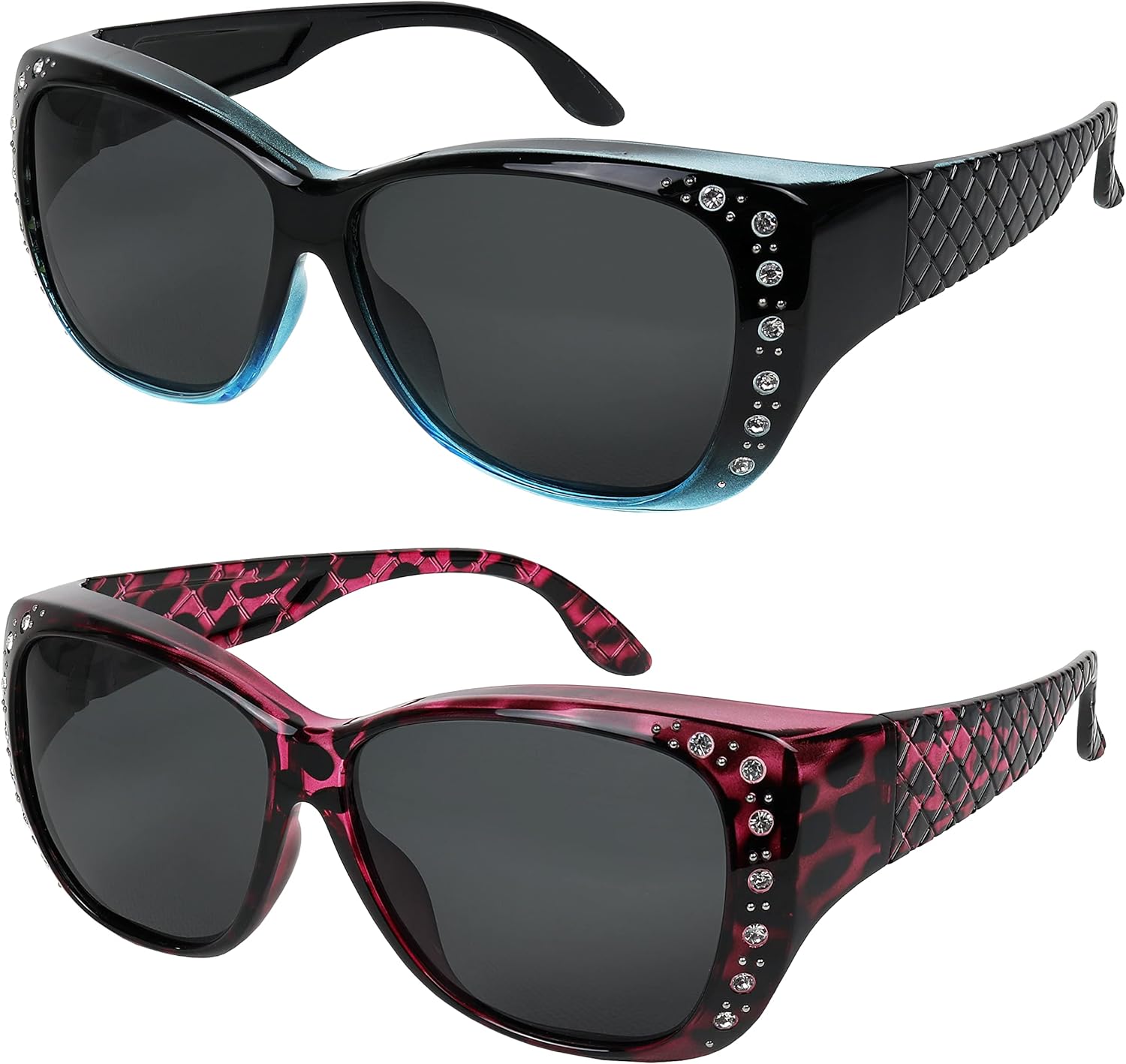 

Солнцезащитные очки, надеваемые поверх обычных очков для женщин, с защитой от УФ-излучения, поляризованные и с HD-изображением, надеваемые поверх обычных очков Yogo Vision, 2 Pack: Black Blue Grey Lens, Purple Grey Lens