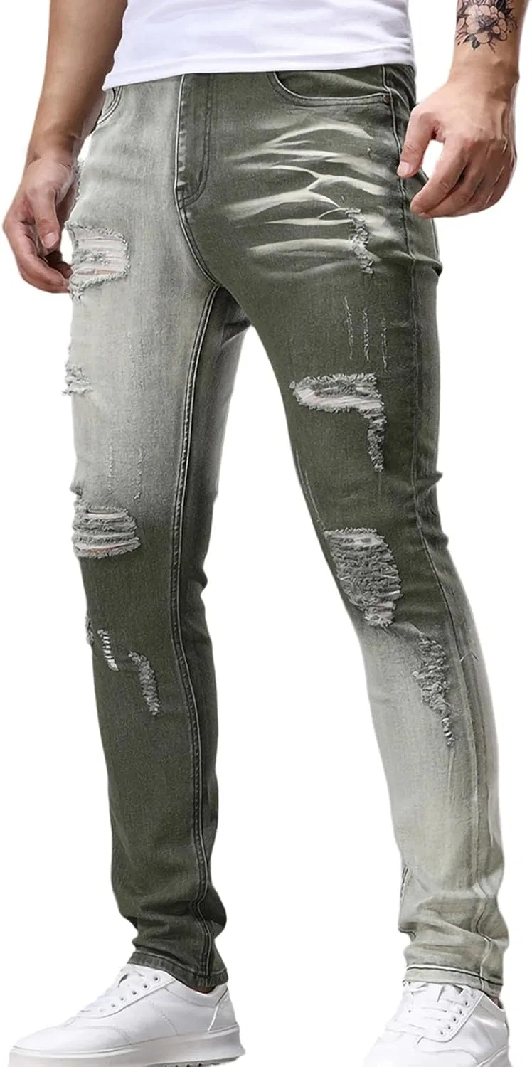Джинсы скинни рваные, Army Green