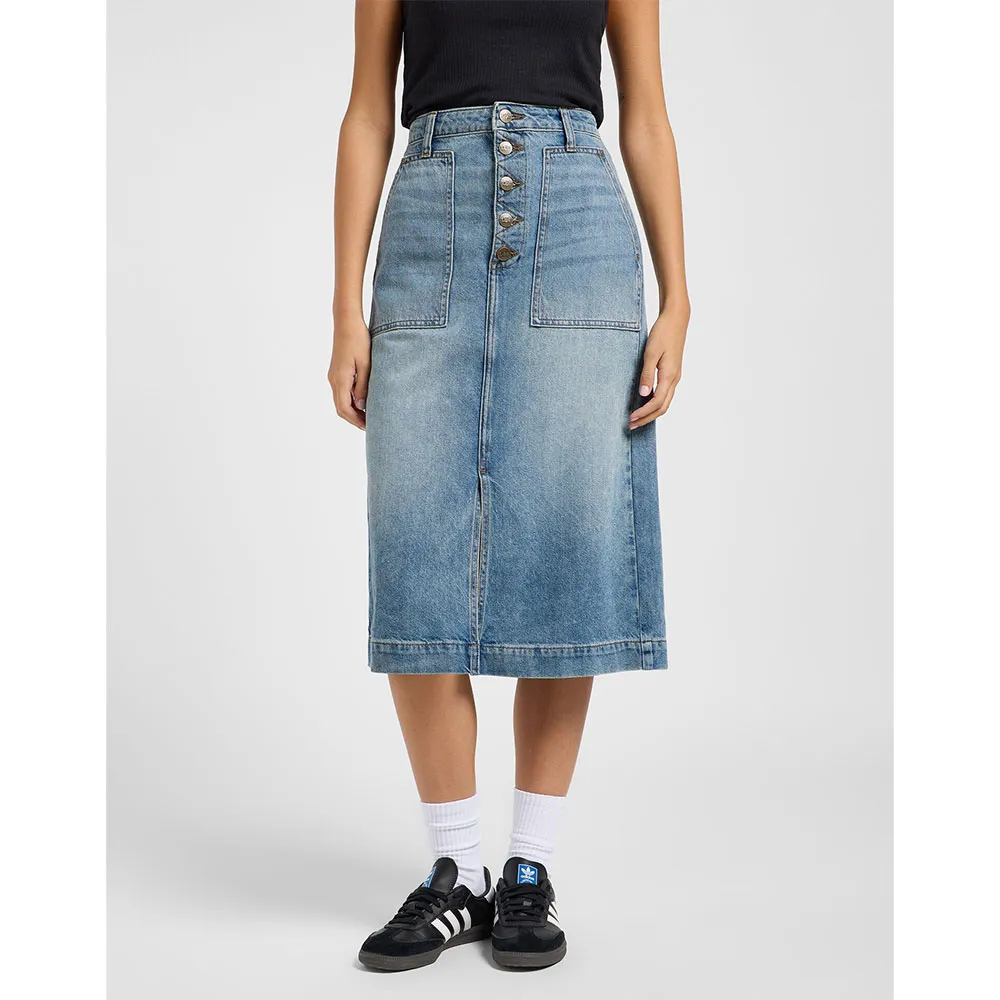 

Юбка Lee Patch Pocket Midi denim skirt, синий