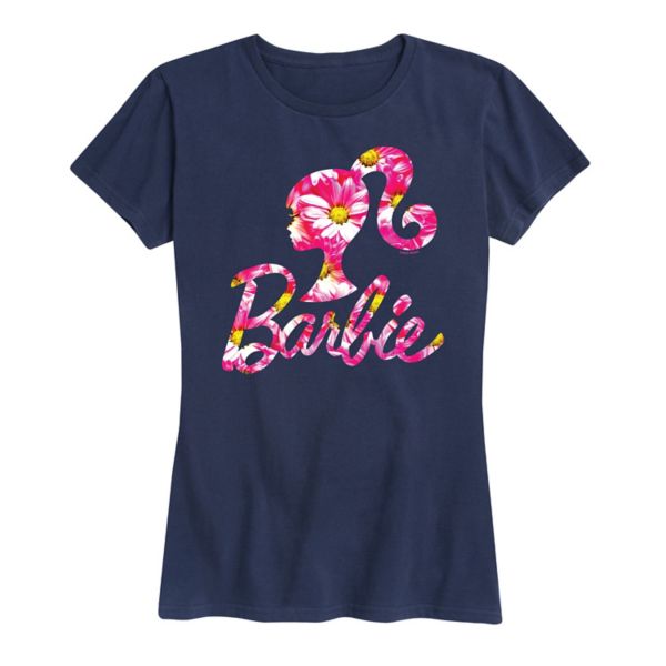 

Женская футболка с логотипом и розовым рисунком ромашек Barbie, синий