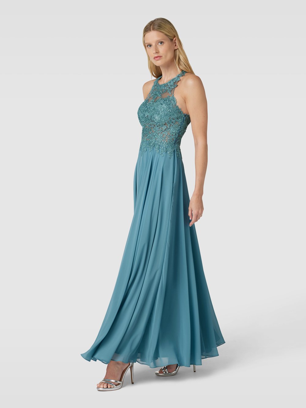 

Вечернее платье с цветочной вышивкой Mascara, бирюзовый