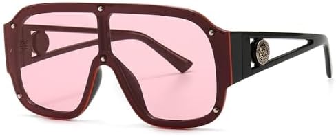 

Модные солнцезащитные очки большого квадратного размера 2027 года для мужчин и женщин, винтажные, с крупной оправой, зеркальные, с заклепками, защита от УФ-излучения UV400 MTZJH, Pink