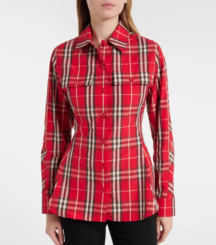 Рубашка Burberry, мужская, красный, клетчатая с баской — фото 3