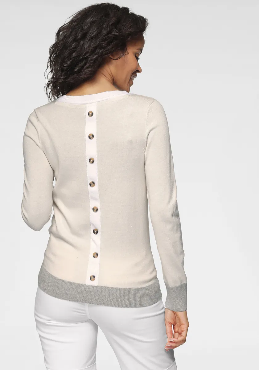 

Свитер KangaROOS с круглым вырезом, планкой на пуговицах сзади и контрастными манжетами, серый