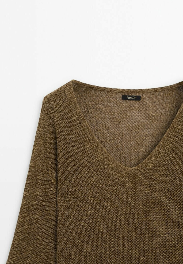 

Вязаный свитер V-NECK Massimo Dutti, хаки