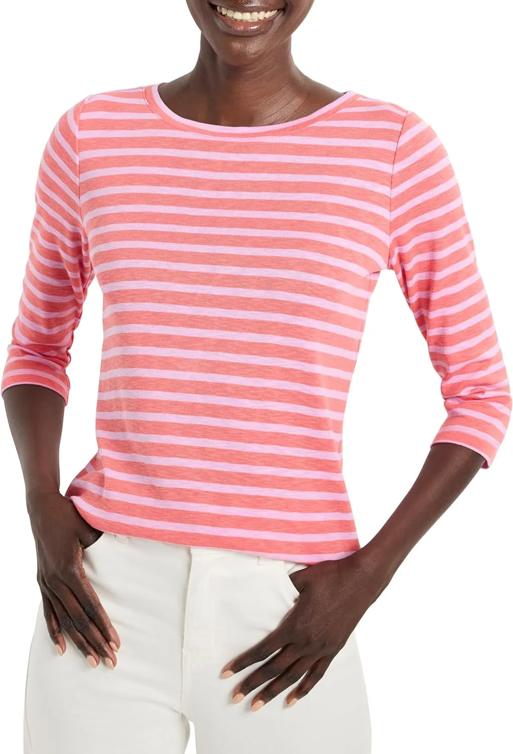 

NIC+Zoe Women's 3/4 Sleeve Stripe Boat Tee