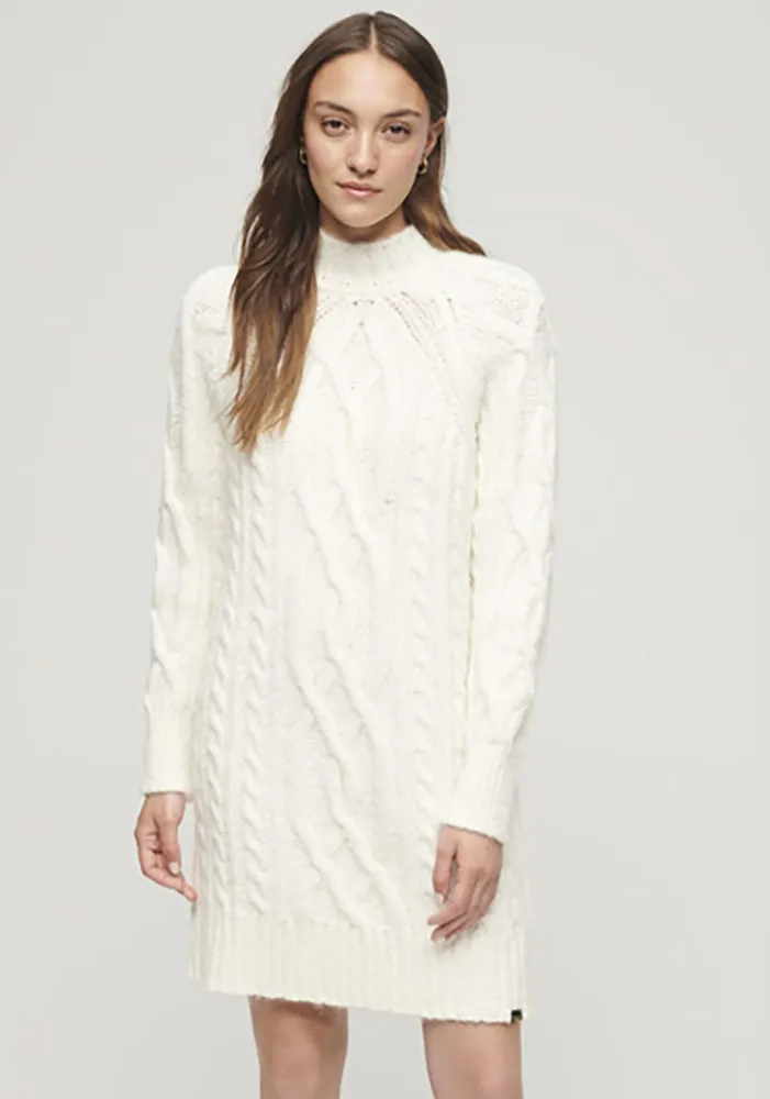 

Трикотажное платье Superdry "CABLE MOCK NECK JUMPER DRESS", кремовый