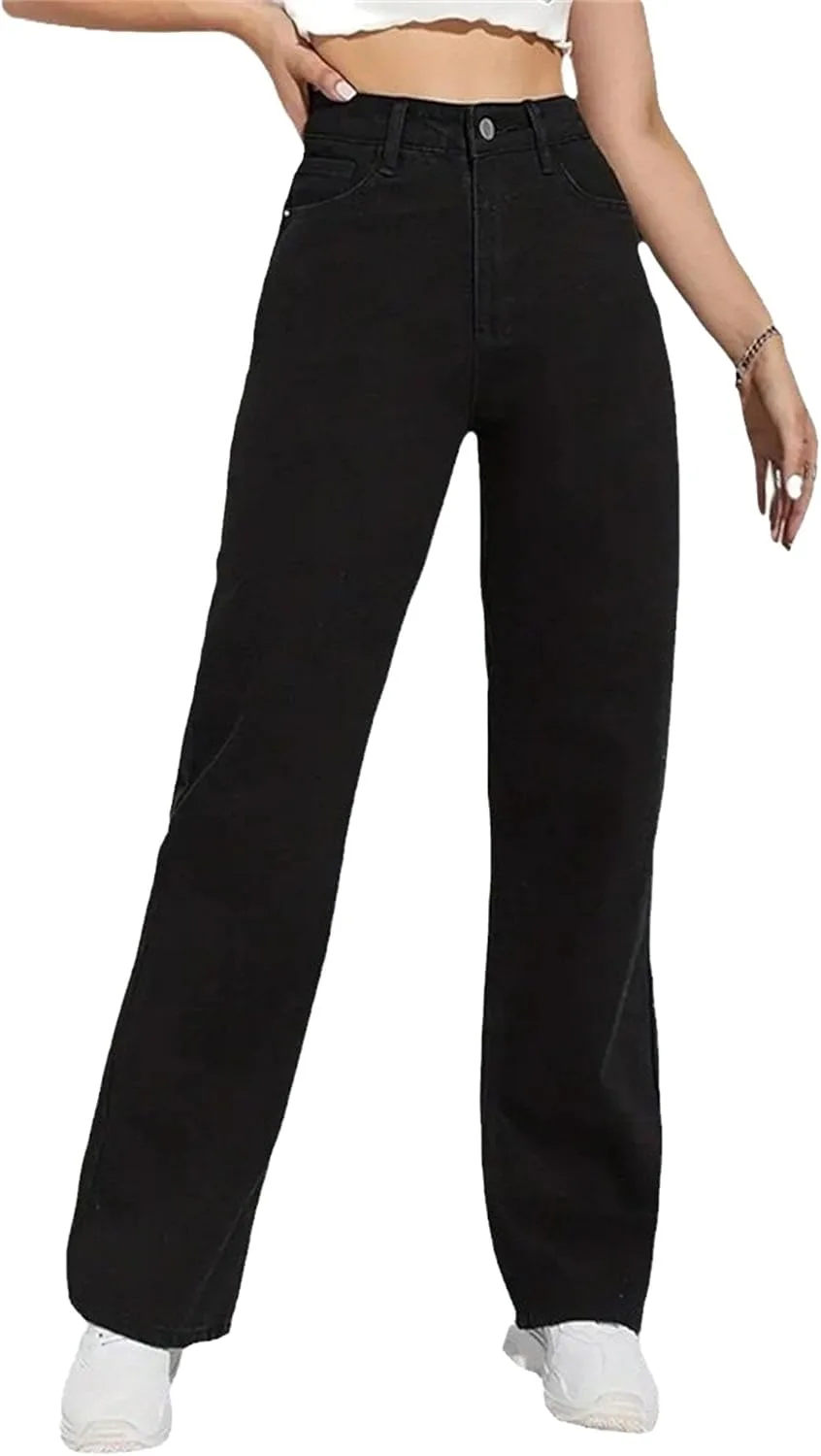 Женские джинсы Petite Wide Leg High Waisted Baggy Stretch Denim с карманами