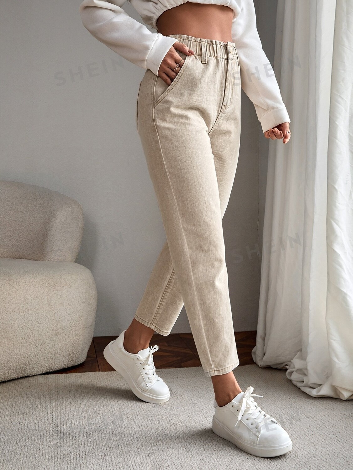 

EZwear Женские Прямые джинсы, лето, пояс из бумажного пакета Shein, хаки
