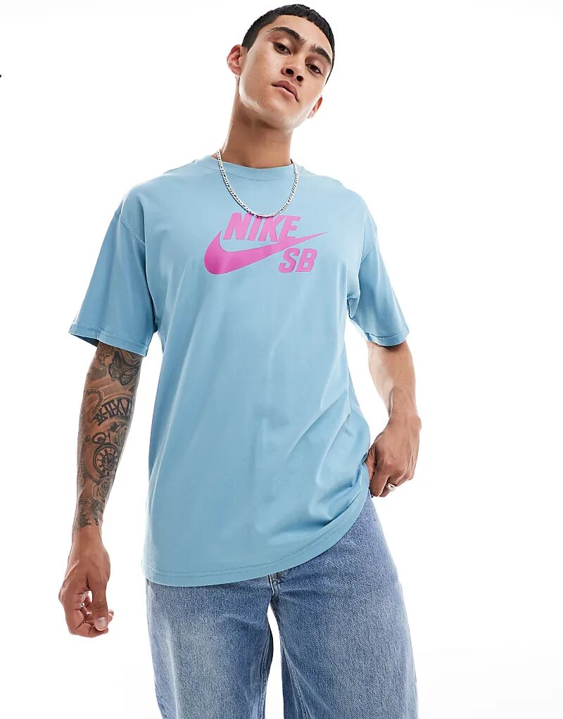 

Футболка с центральным логотипом светло-голубого цвета Nike SB
