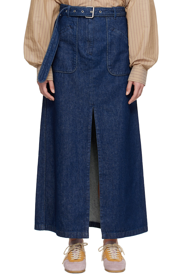 

Макси-юбка из джинсовой ткани с поясом Dries Van Noten, синий