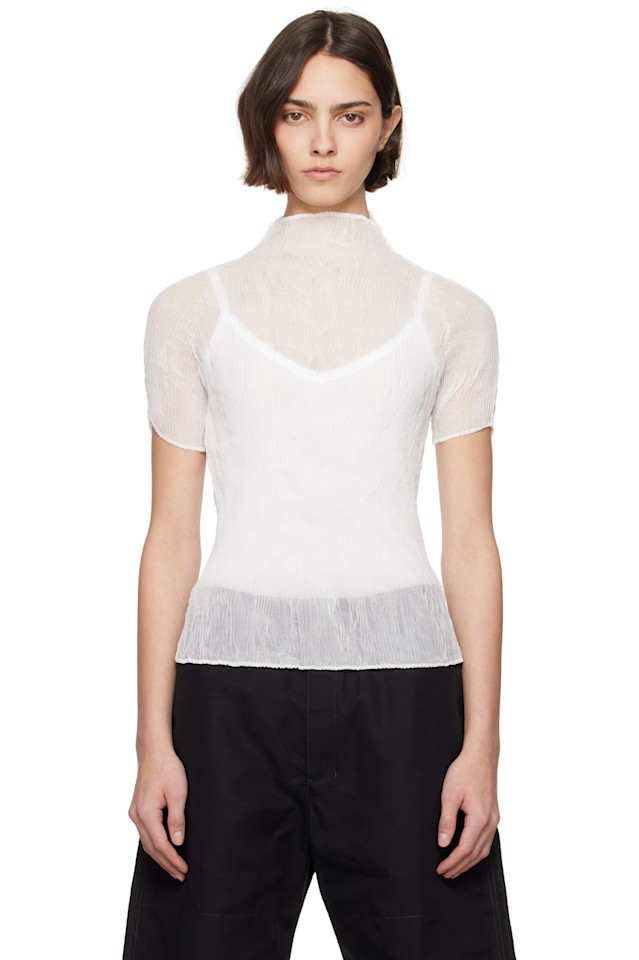 

Чифоновый джемпер с высоким воротником и крученой нитью bk/wt-56 Issey Miyake, белый