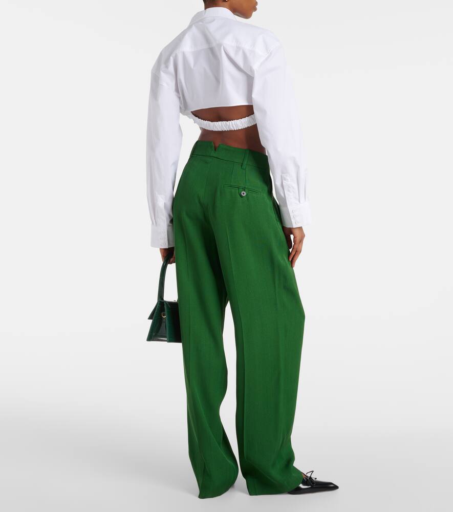 Брюки Le Pantalon Titolo с высокой талией и расклешенными штанинами Jacquemus, Dark Green — фото 3