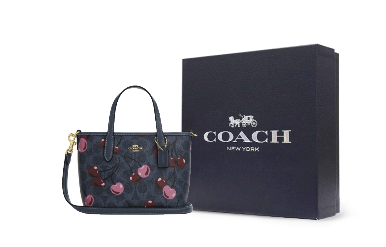 

COACH Холщовая сумка-шопер через плечо кроссбоди миниатюрная женская джинсовая синяя с разноцветными акцентами