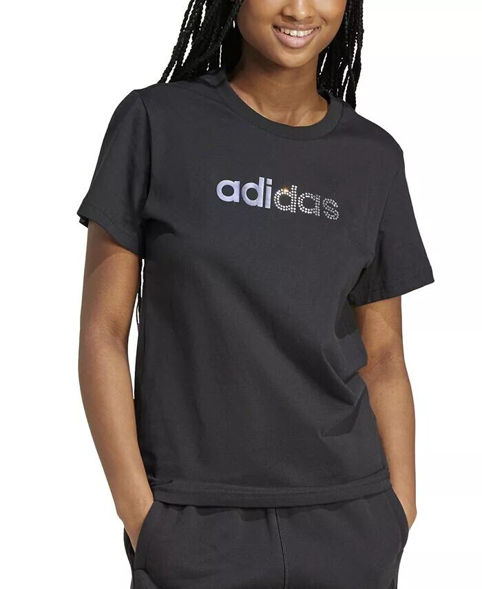 

Женская хлопковая футболка с круглым вырезом и праздничным рисунком adidas, черный