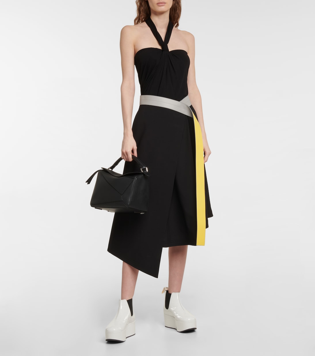 Топ из крепового джерси с халтернеем Loewe, черный — фото 2
