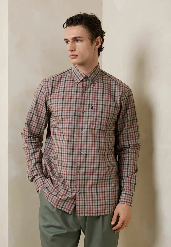 Рубашка Next Easy Iron Button Down Oxford Shirt, нейтральный розовый гингам — фото 4