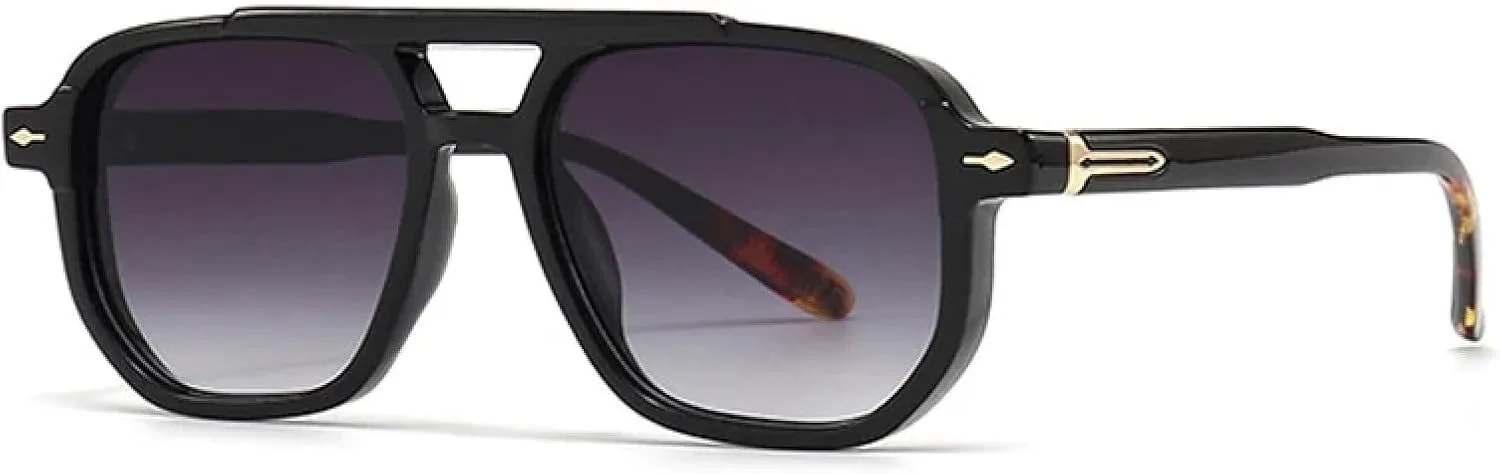 

Ретро-солнцезащитные очки с двойной перемычкой для женщин, защита от УФ-излучения UV400, модные мужские очки с заклепками и градиентом TVTBBVV, Black Leopard Grey