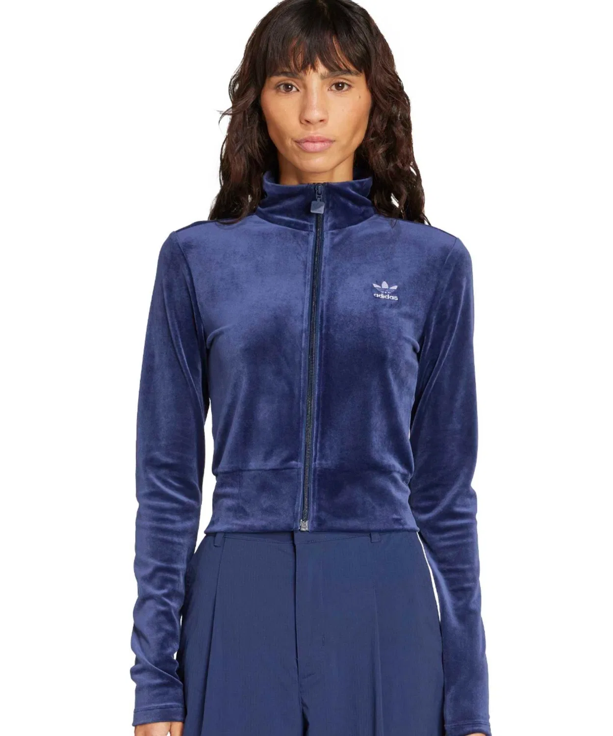 Трек-топ женский из вельвета adidas Essentials Velvet Fitted, индиго — фото 3