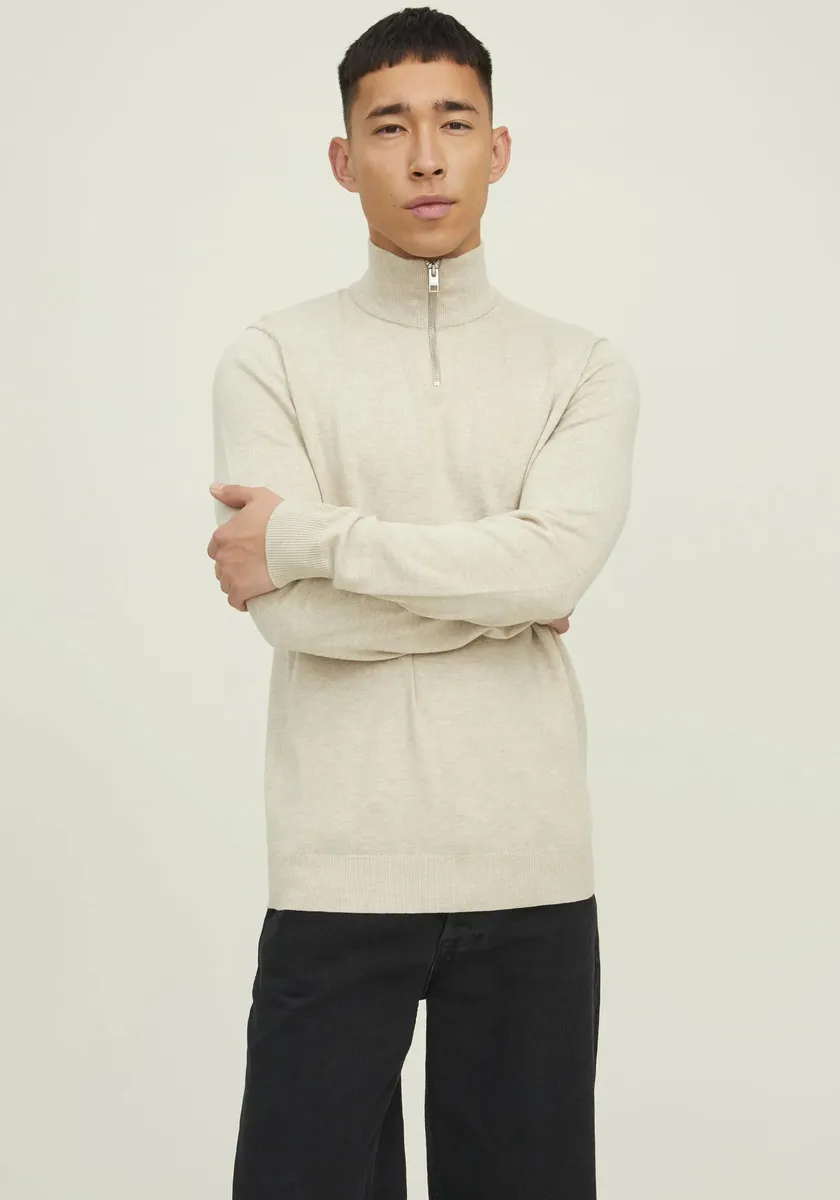 

Свитер с круглым вырезом Jack & Jones "EMIL KNIT HALF ZIP", кремовый