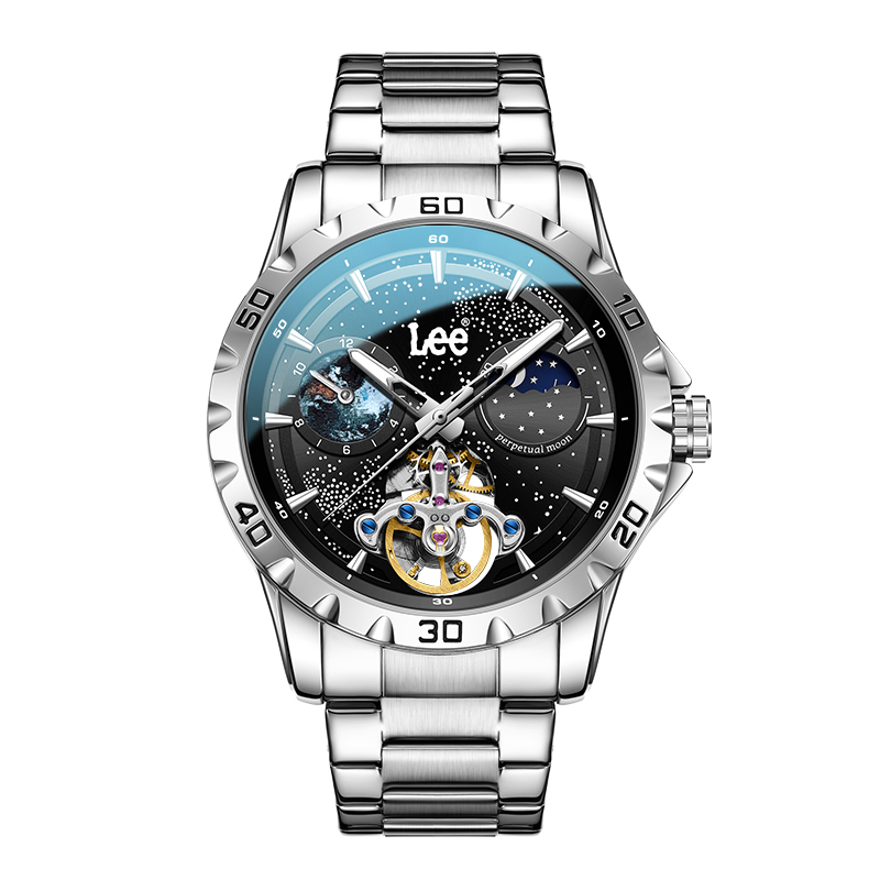 

Lee Часы Wrist Watch Mechanical Movement Steel Strap Black Dial Men's Watch Node Classic Box, 69LEF-M476ASAS-17JX