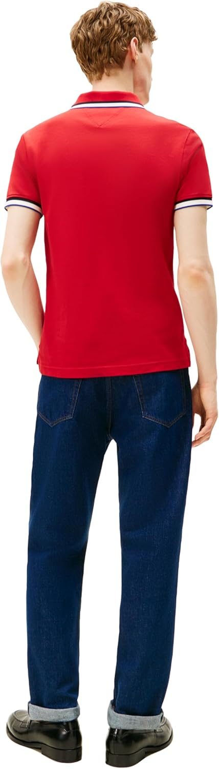 Мужские повседневные рубашки-поло Tommy Hilfiger с коротким рукавом, облегающего кроя, с эластичными манжетами, Medium Red — фото 4