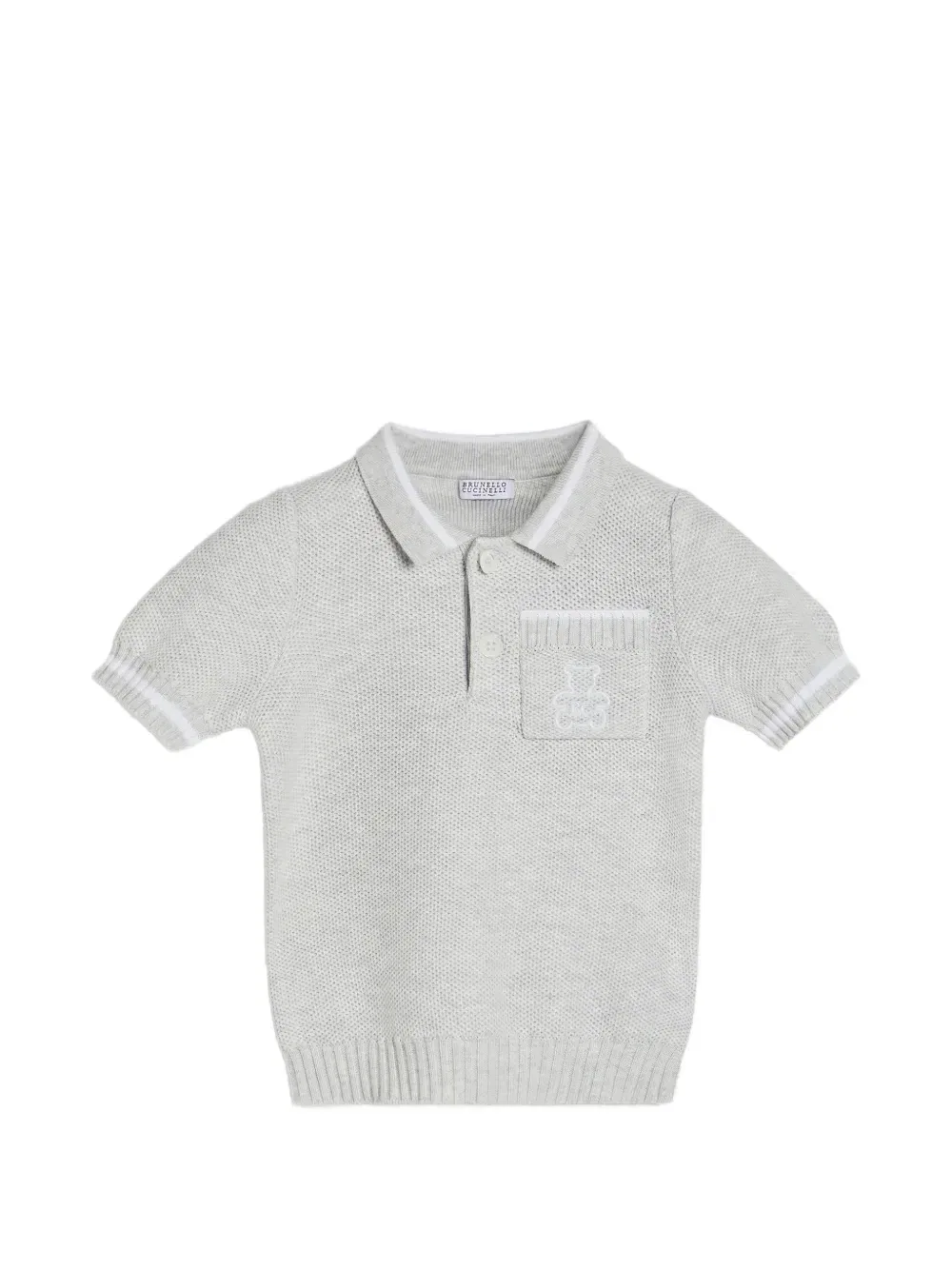 Футболка-поло Baby Bernie с узором в виде сот Brunello Cucinelli Kids, серый — фото 2